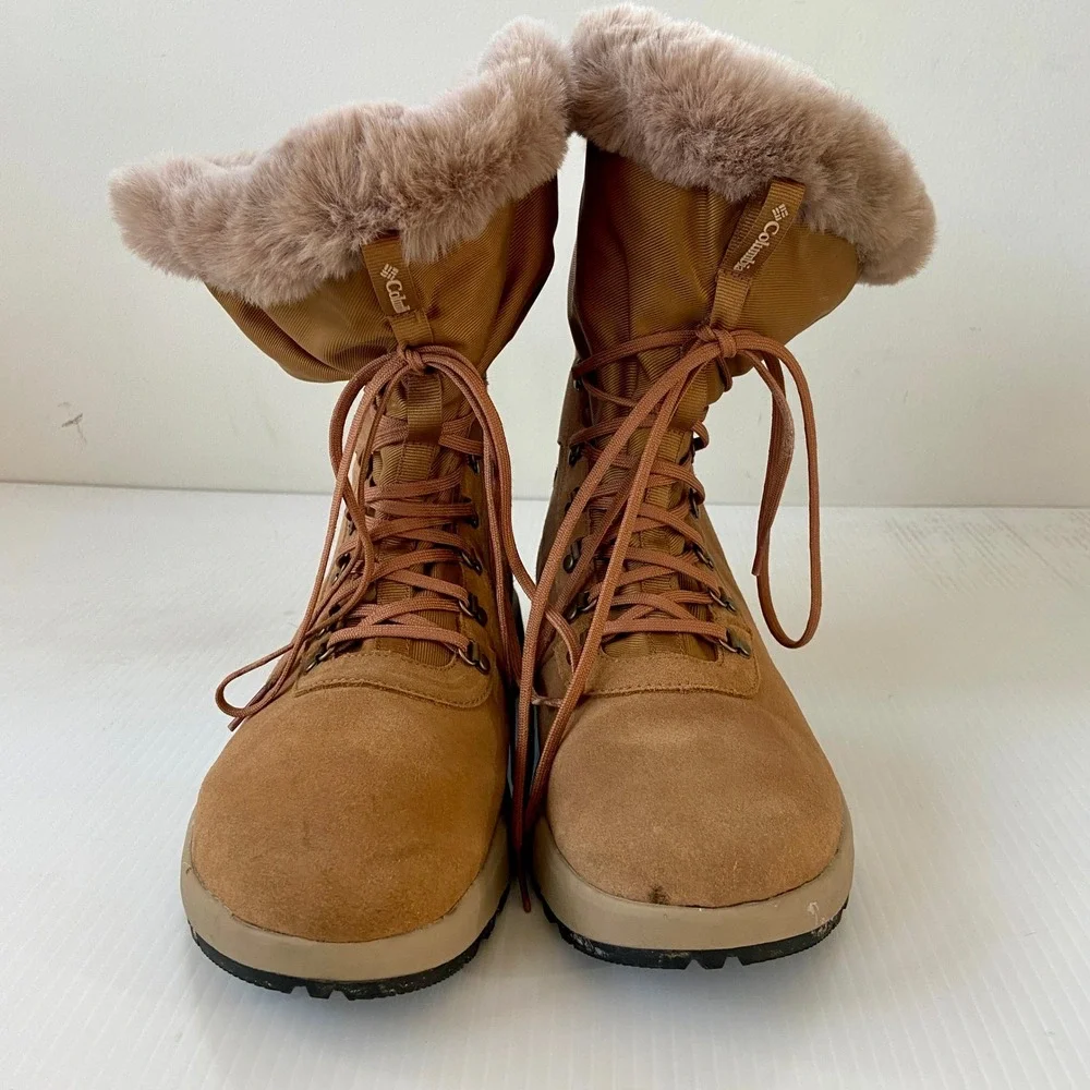 Columbia Slopeside Village Omni Heat Hi Waterproof Snow Boot Tan Suede Womens 10